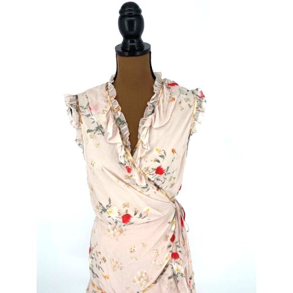 Allsaints “Ari Kora” Floral Print Ruffle Mini Wrap Dress – Size 8 - Picture 4 of 8